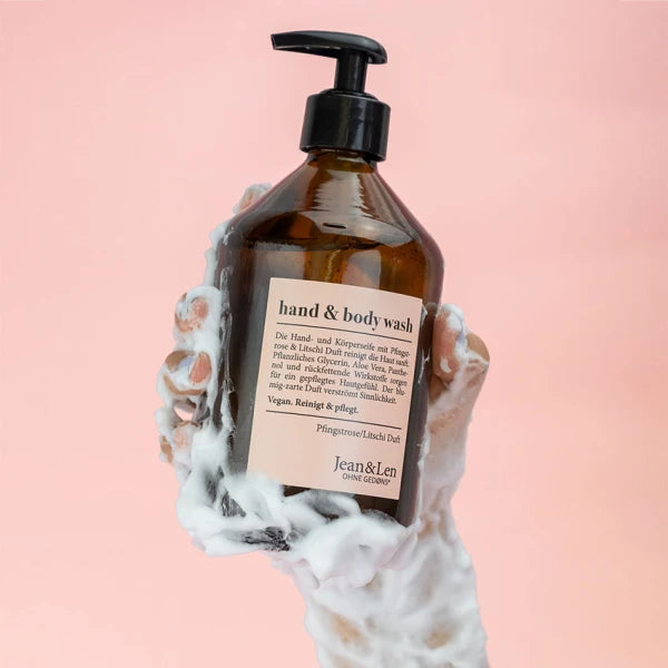 Jean&Len | Hand & Body Wash Pfingstrose/Litschi 500ml in Glasflasche