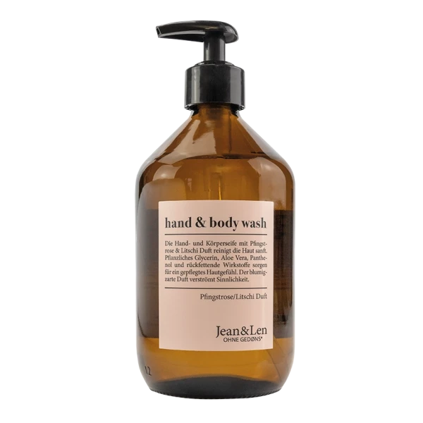 Jean&Len | Hand & Body Wash Pfingstrose/Litschi 500ml in Glasflasche